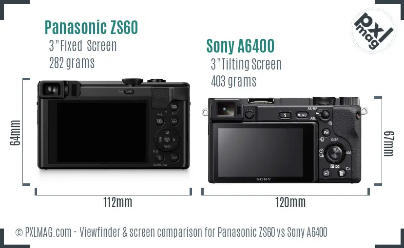 Panasonic ZS60 vs Sony A6400 Screen and Viewfinder comparison