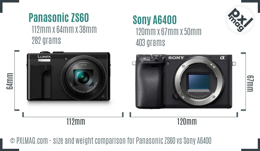 Panasonic ZS60 vs Sony A6400 size comparison