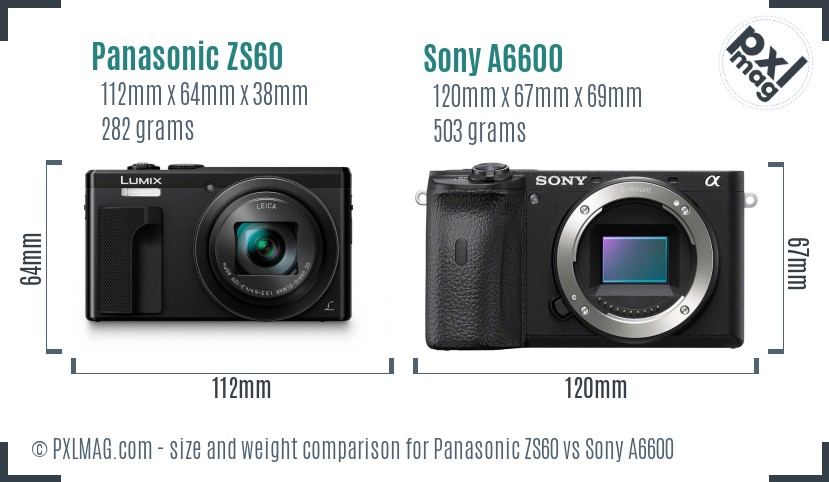 Panasonic ZS60 vs Sony A6600 size comparison