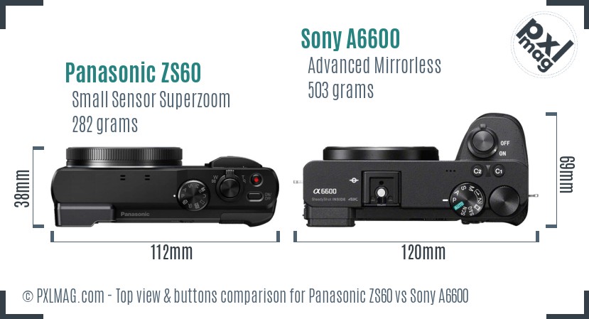 Panasonic ZS60 vs Sony A6600 top view buttons comparison