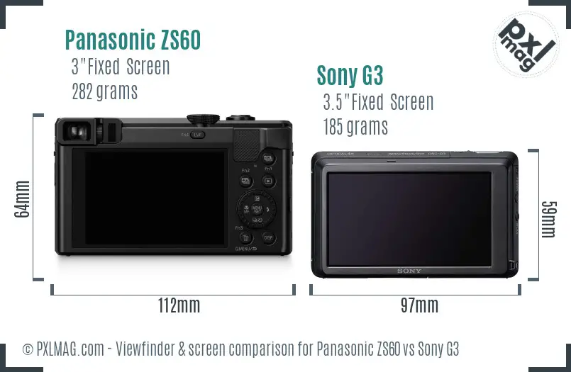 Panasonic ZS60 vs Sony G3 Screen and Viewfinder comparison
