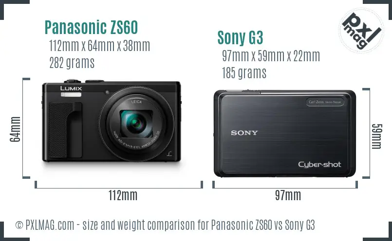 Panasonic ZS60 vs Sony G3 size comparison