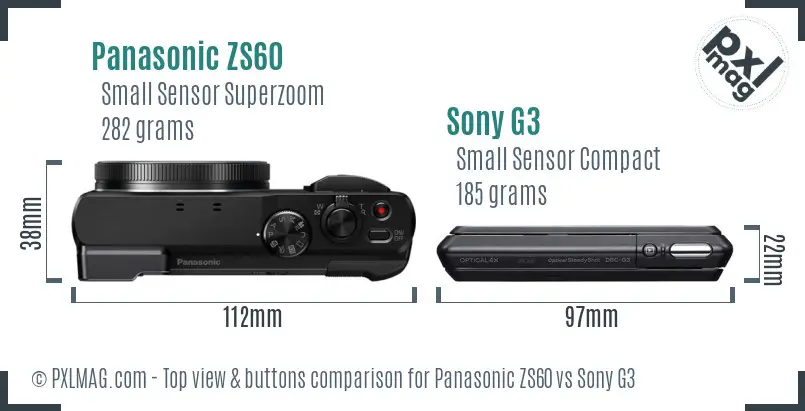 Panasonic ZS60 vs Sony G3 top view buttons comparison
