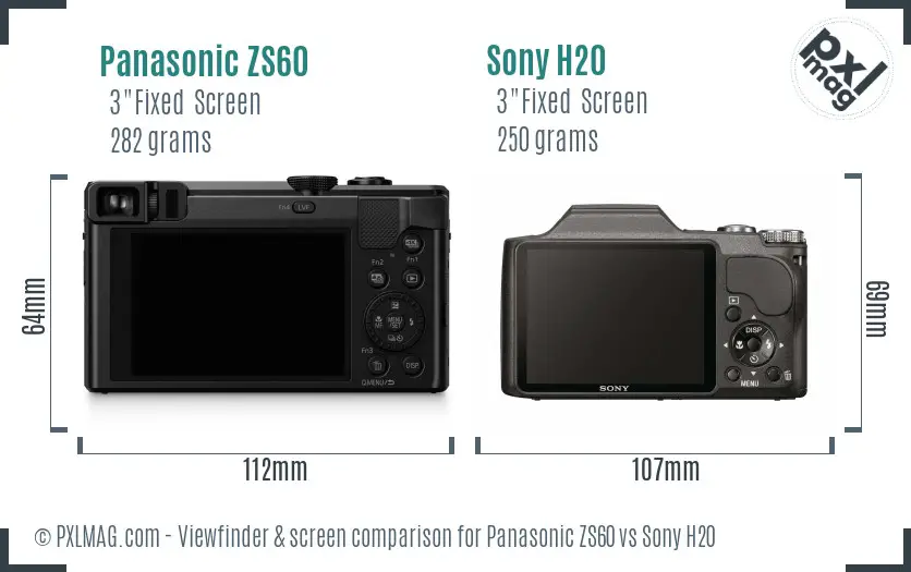 Panasonic ZS60 vs Sony H20 Screen and Viewfinder comparison