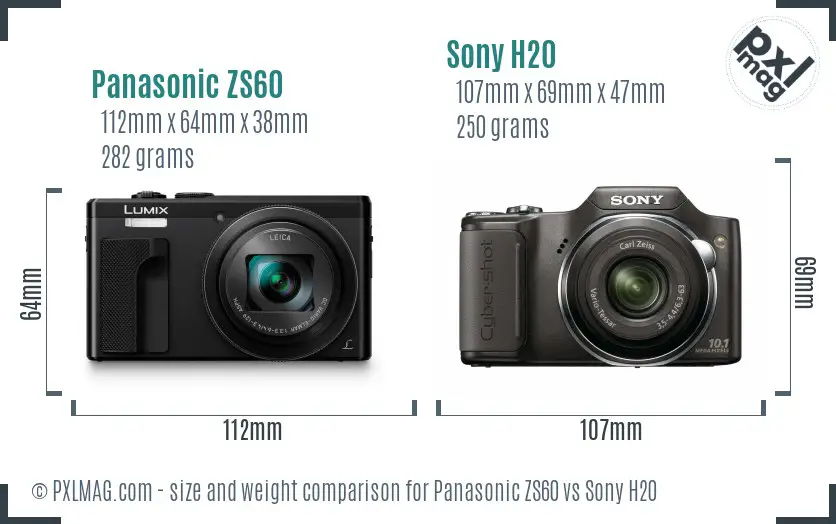 Panasonic ZS60 vs Sony H20 size comparison