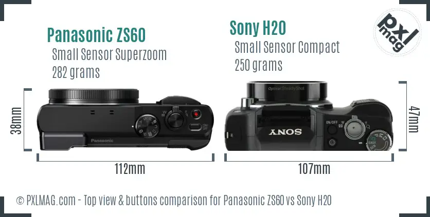 Panasonic ZS60 vs Sony H20 top view buttons comparison