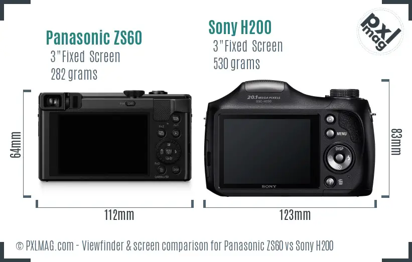 Panasonic ZS60 vs Sony H200 Screen and Viewfinder comparison