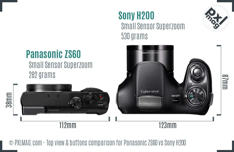 Panasonic ZS60 vs Sony H200 top view buttons comparison