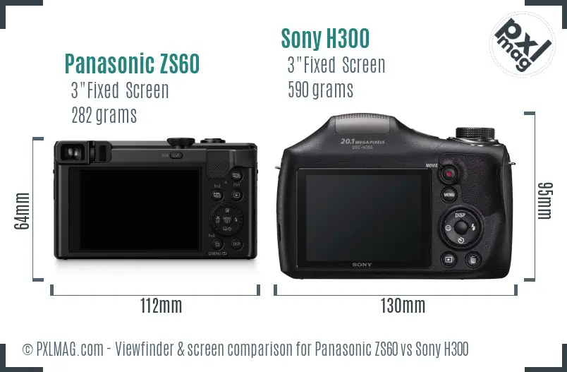 Panasonic ZS60 vs Sony H300 Screen and Viewfinder comparison