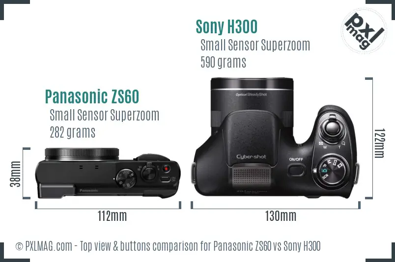 Panasonic ZS60 vs Sony H300 top view buttons comparison