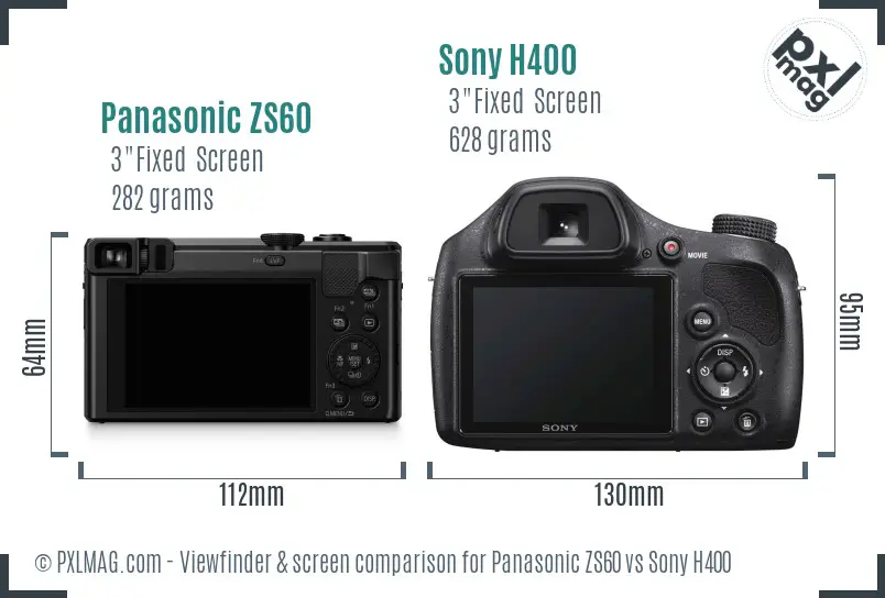 Panasonic ZS60 vs Sony H400 Screen and Viewfinder comparison