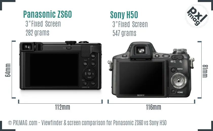 Panasonic ZS60 vs Sony H50 Screen and Viewfinder comparison