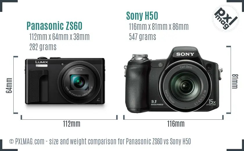 Panasonic ZS60 vs Sony H50 size comparison