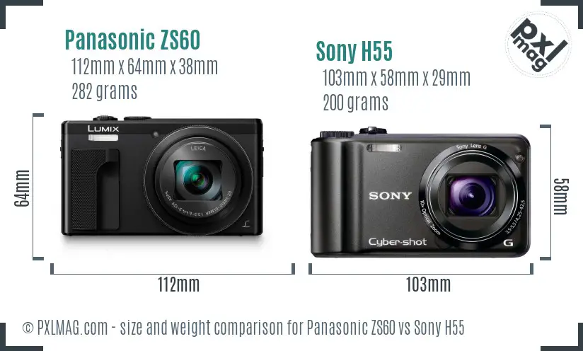 Panasonic ZS60 vs Sony H55 size comparison