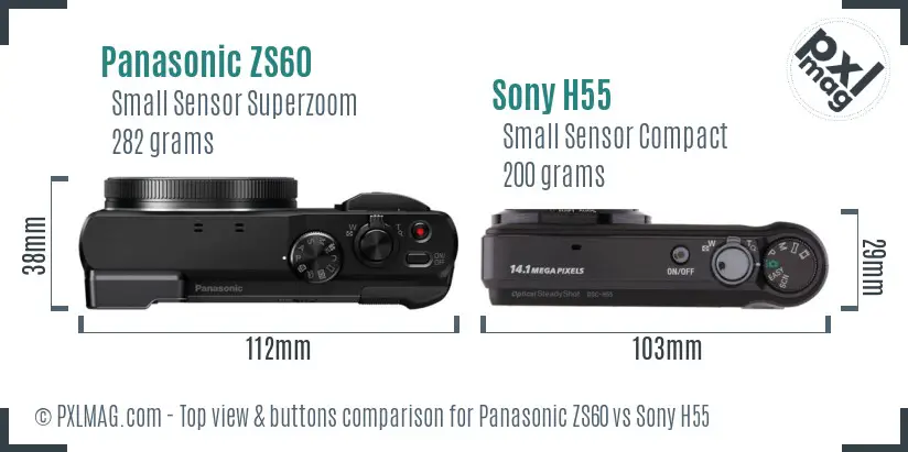 Panasonic ZS60 vs Sony H55 top view buttons comparison