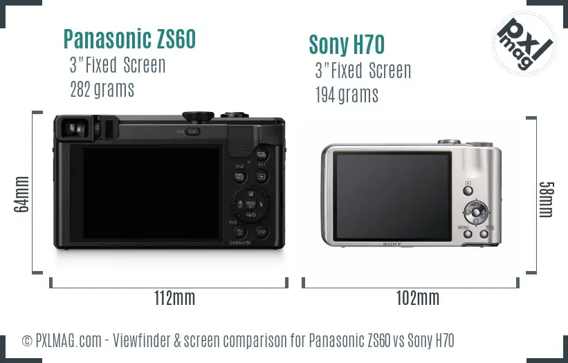 Panasonic ZS60 vs Sony H70 Screen and Viewfinder comparison