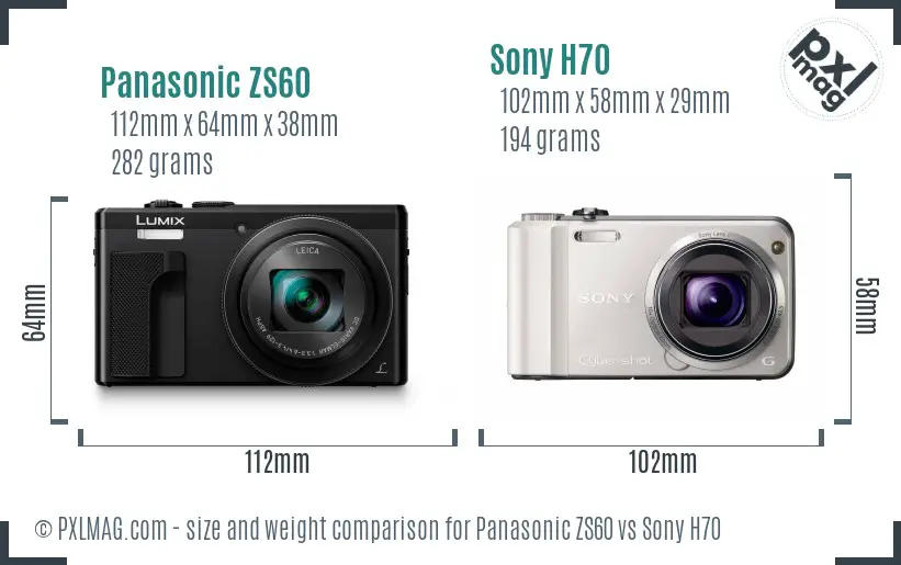 Panasonic ZS60 vs Sony H70 size comparison