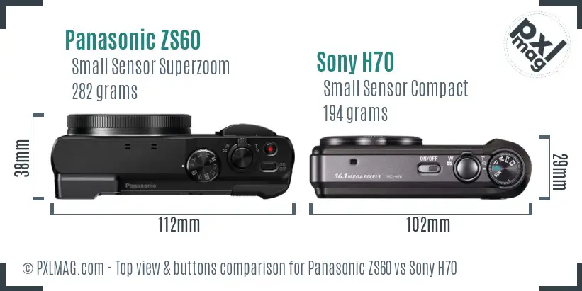 Panasonic ZS60 vs Sony H70 top view buttons comparison