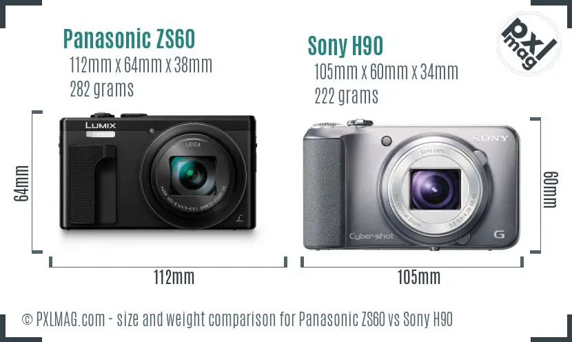 Panasonic ZS60 vs Sony H90 size comparison