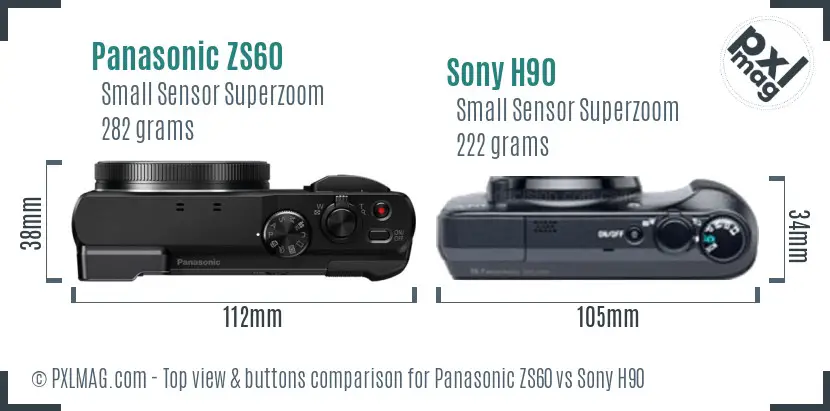 Panasonic ZS60 vs Sony H90 top view buttons comparison