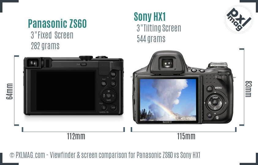 Panasonic ZS60 vs Sony HX1 Screen and Viewfinder comparison