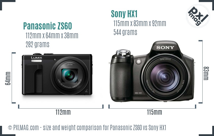 Panasonic ZS60 vs Sony HX1 size comparison