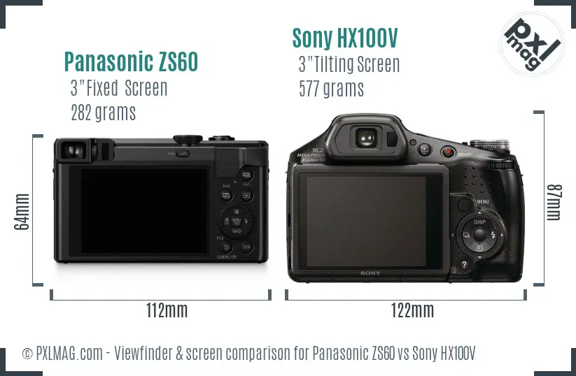 Panasonic ZS60 vs Sony HX100V Screen and Viewfinder comparison