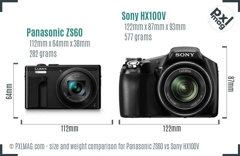 Panasonic ZS60 vs Sony HX100V size comparison