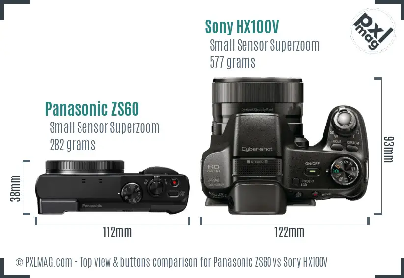 Panasonic ZS60 vs Sony HX100V top view buttons comparison