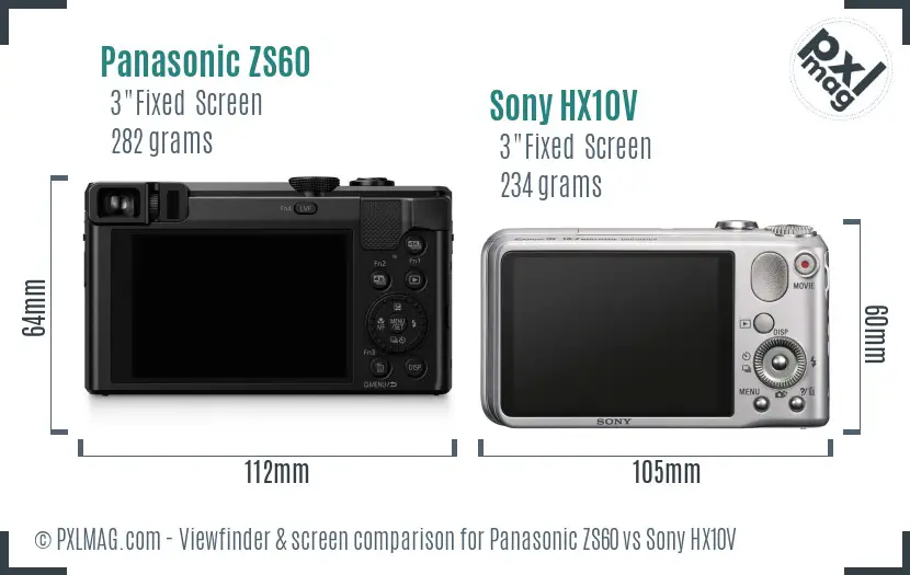 Panasonic ZS60 vs Sony HX10V Screen and Viewfinder comparison