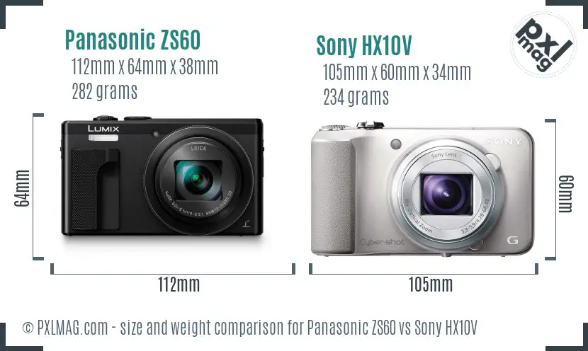 Panasonic ZS60 vs Sony HX10V size comparison