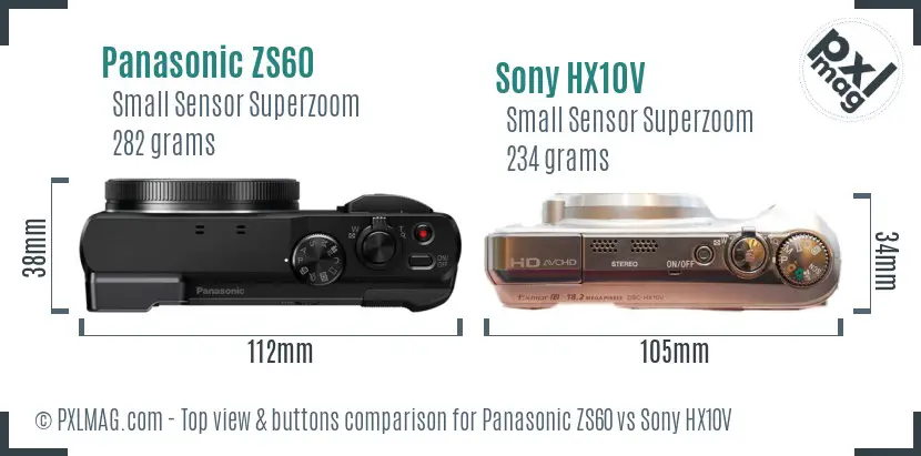 Panasonic ZS60 vs Sony HX10V top view buttons comparison