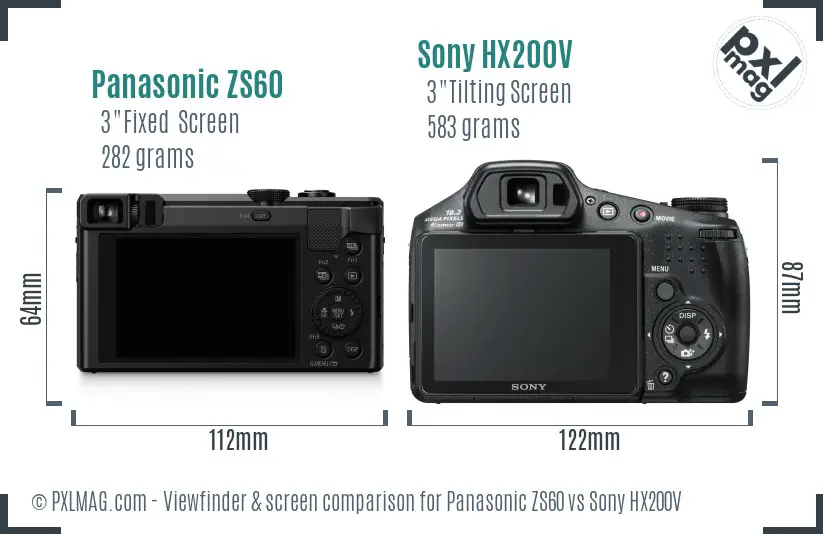 Panasonic ZS60 vs Sony HX200V Screen and Viewfinder comparison