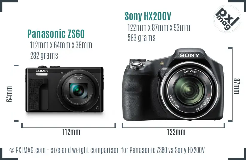 Panasonic ZS60 vs Sony HX200V size comparison
