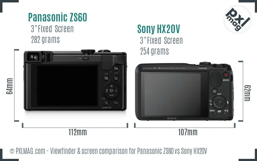 Panasonic ZS60 vs Sony HX20V Screen and Viewfinder comparison