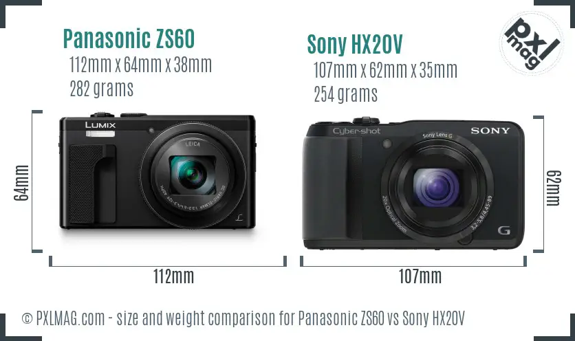 Panasonic ZS60 vs Sony HX20V size comparison