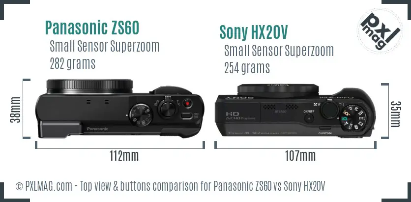 Panasonic ZS60 vs Sony HX20V top view buttons comparison