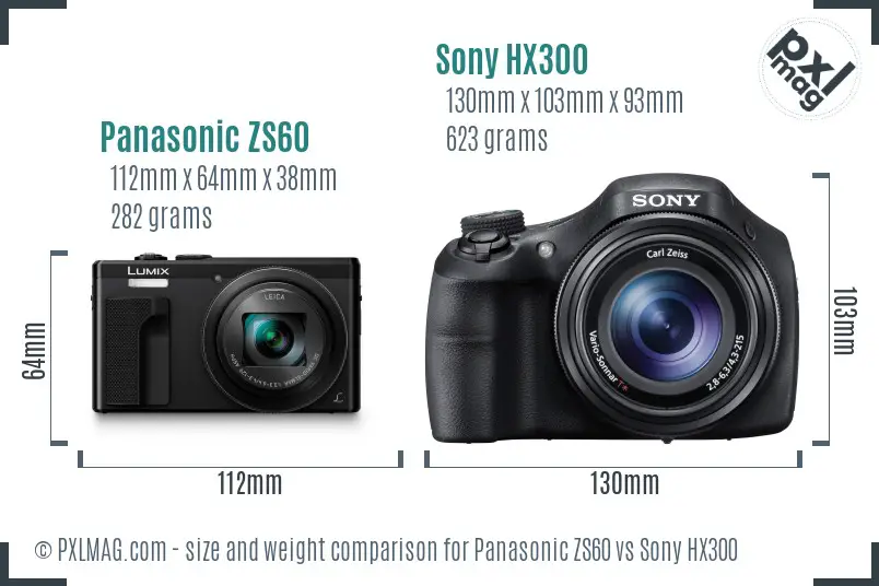 Panasonic ZS60 vs Sony HX300 size comparison