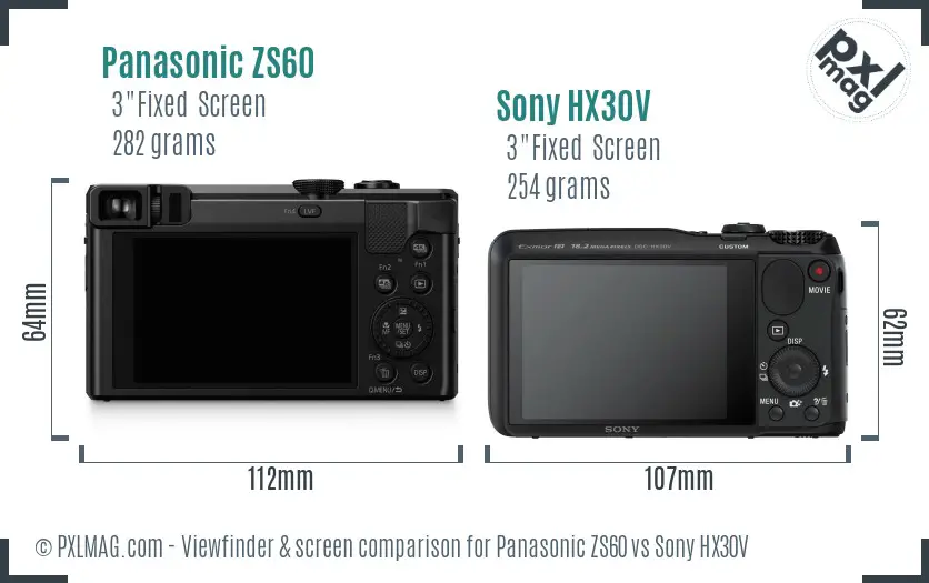 Panasonic ZS60 vs Sony HX30V Screen and Viewfinder comparison
