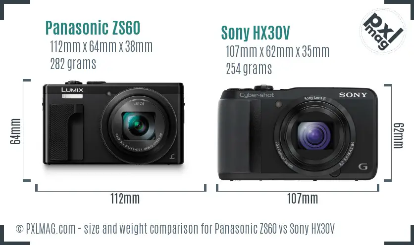 Panasonic ZS60 vs Sony HX30V size comparison
