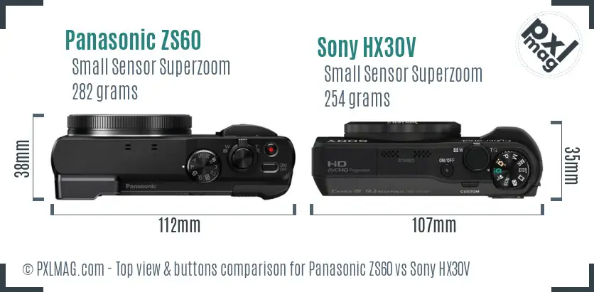 Panasonic ZS60 vs Sony HX30V top view buttons comparison
