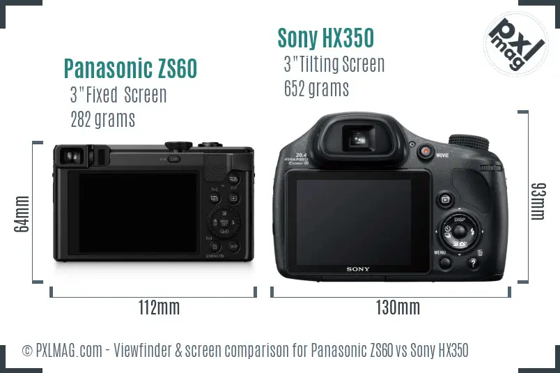 Panasonic ZS60 vs Sony HX350 Screen and Viewfinder comparison