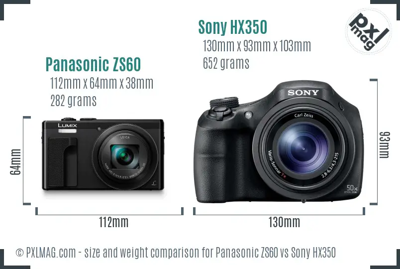 Panasonic ZS60 vs Sony HX350 size comparison