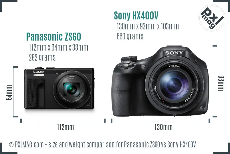 Panasonic ZS60 vs Sony HX400V size comparison
