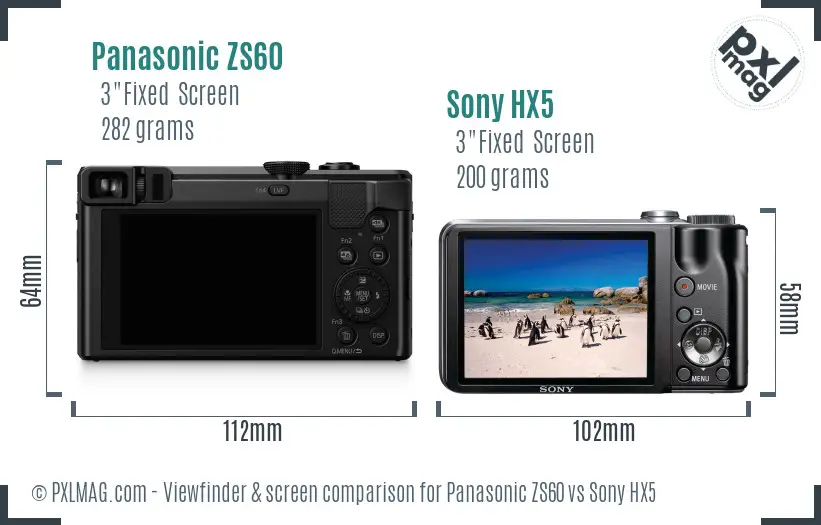 Panasonic ZS60 vs Sony HX5 Screen and Viewfinder comparison