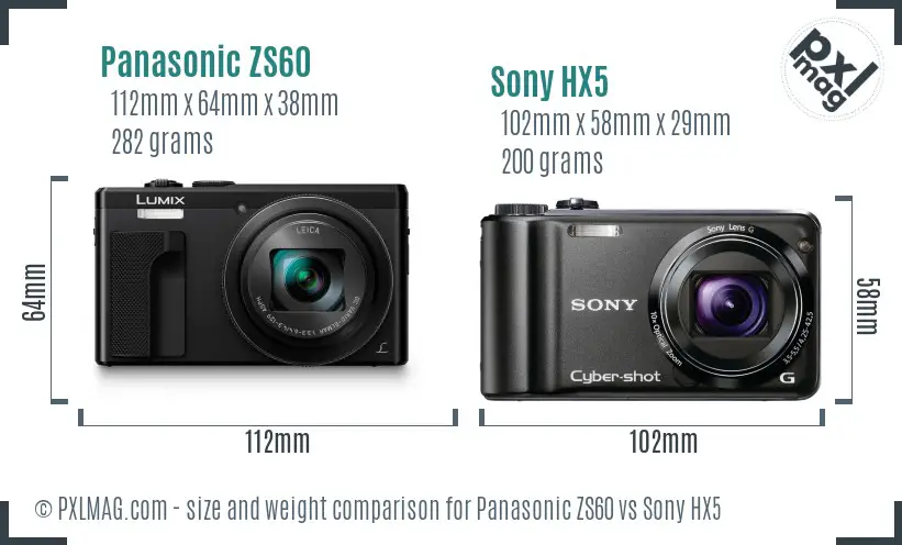 Panasonic ZS60 vs Sony HX5 size comparison