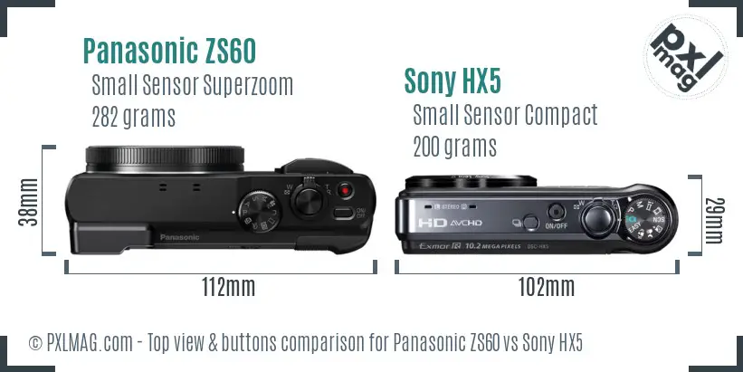 Panasonic ZS60 vs Sony HX5 top view buttons comparison