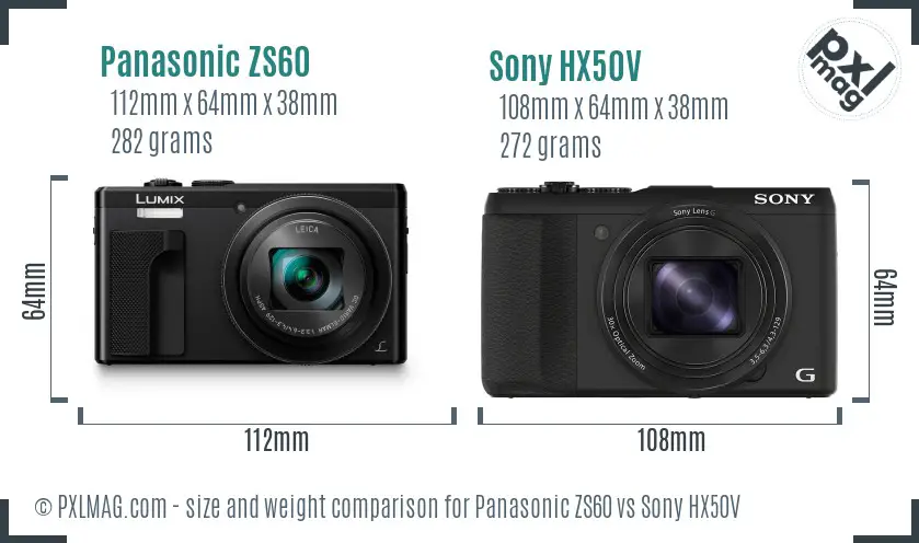 Panasonic ZS60 vs Sony HX50V size comparison