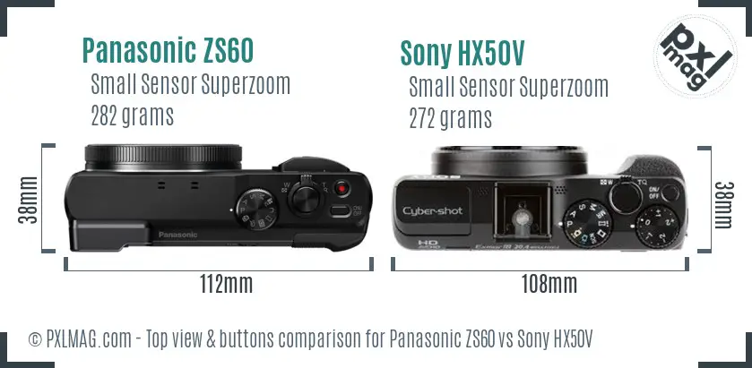 Panasonic ZS60 vs Sony HX50V top view buttons comparison