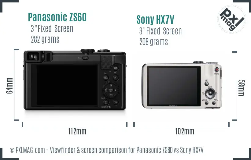Panasonic ZS60 vs Sony HX7V Screen and Viewfinder comparison